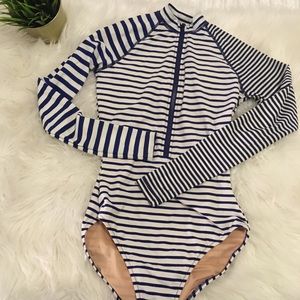 J.Crew half zip rashguard striped bathing suit
